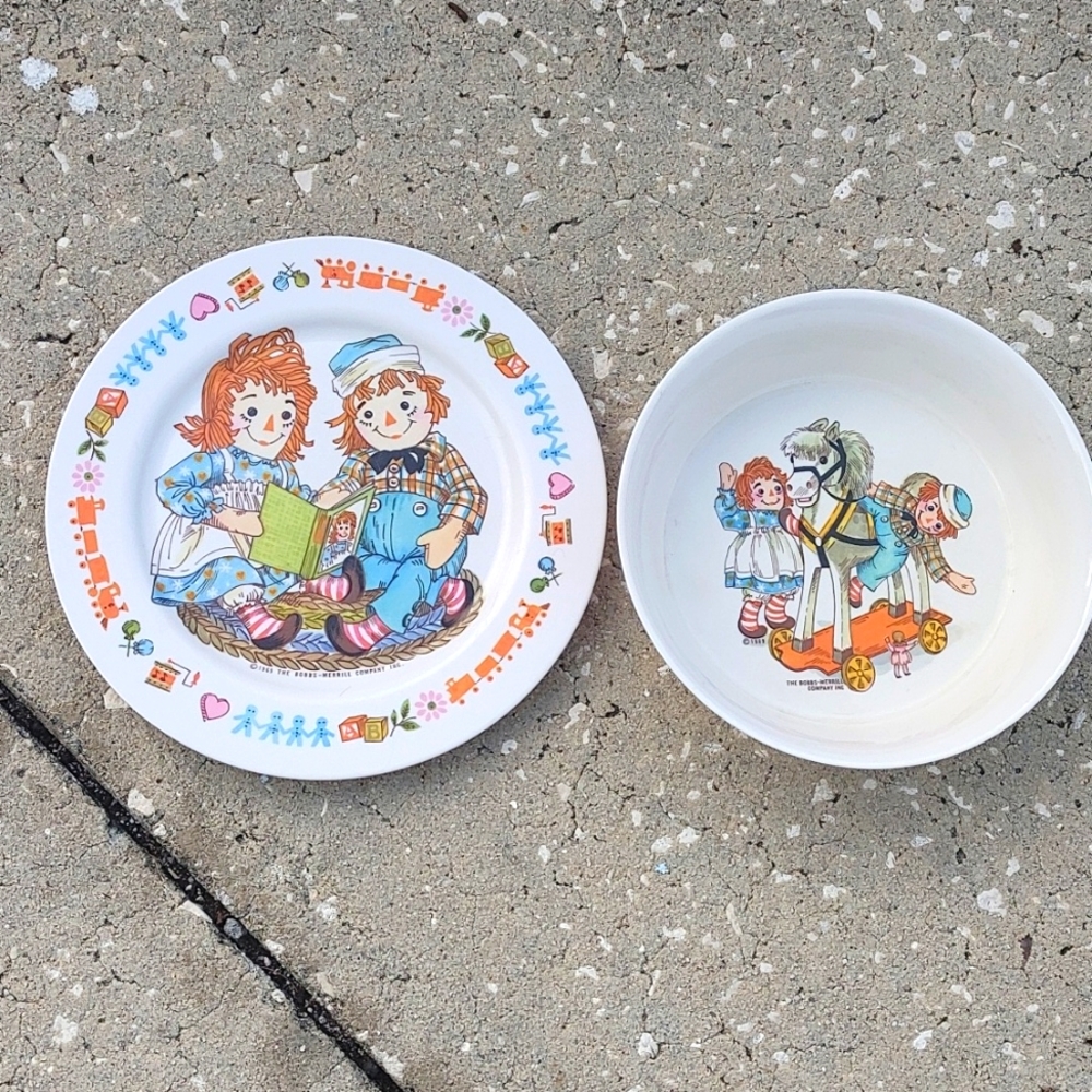 Vintage 1969 Raggedy Ann and Andy bowl and plate set